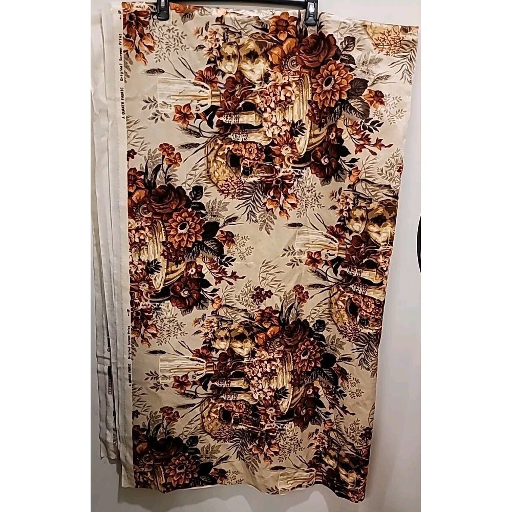 Vintage 80s Quaker Crushed Velvet Upholstery Fabric Brown Tan Floral Chair Couch - Picture 6 of 8